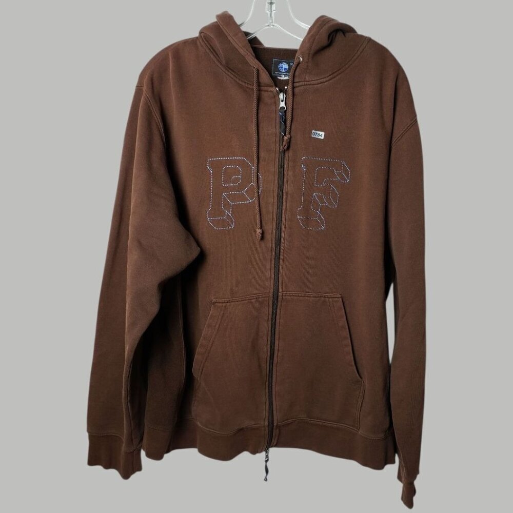 Paul Frank Vtg  Zip-Up Hoodie Fleece Lined With  Embroidery Brown Xlarge